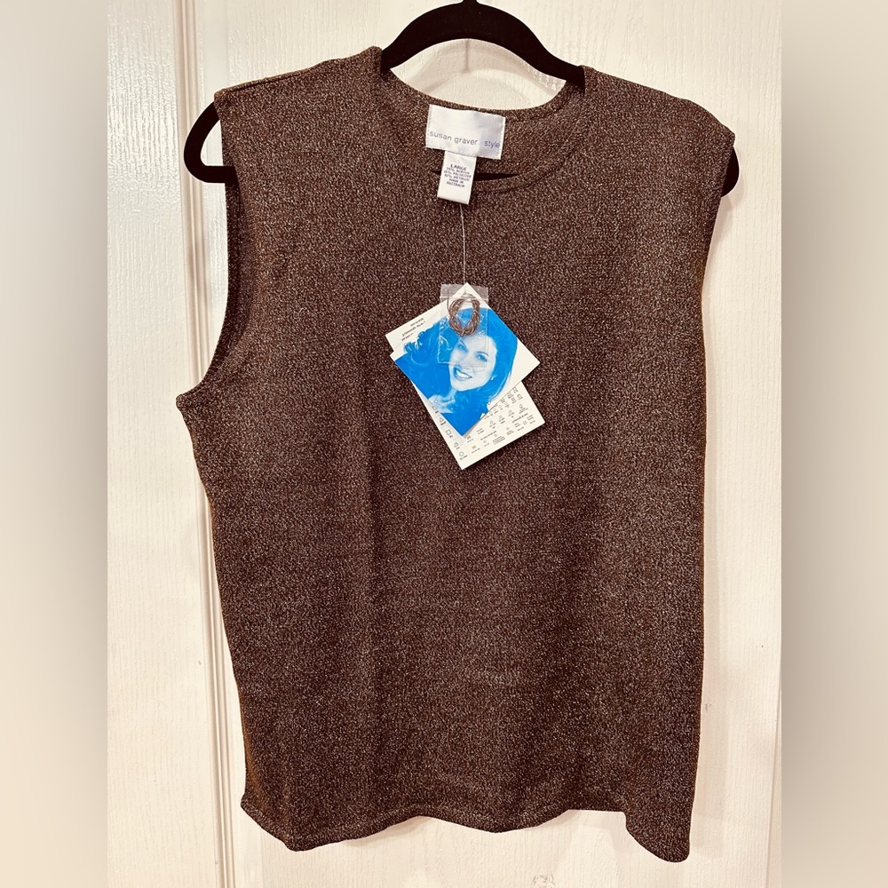 NWT Susan Graver Metallic Brown Knit Top